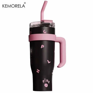 Black Pink 40OZ Stainless Steel Tumbler Cup Thermos Bottle Letter Water Bottles the Mo Bottle High-Capacity Travel Mug Thermos