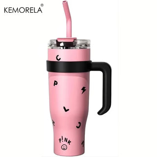 Black Pink 40OZ Stainless Steel Tumbler Cup Thermos Bottle Letter Water Bottles the Mo Bottle High-Capacity Travel Mug Thermos