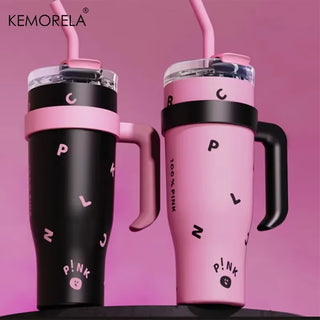 Black Pink 40OZ Stainless Steel Tumbler Cup Thermos Bottle Letter Water Bottles the Mo Bottle High-Capacity Travel Mug Thermos