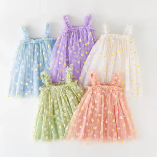 Tropical Spring Bloom Layered Tulle Dress for Toddler Girls