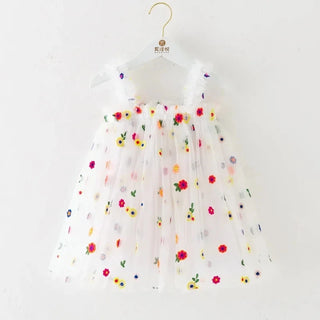 Floral Spring Bloom Layered Tulle Dress for Toddler Girls