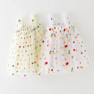 Floral Spring Bloom Layered Tulle Dress for Toddler Girls