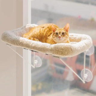 Foldable Cat Window Perch Hammock Bed Metal Supported with Warm Spacious Pet Cat Bed for Sunbathing Napping Overlook